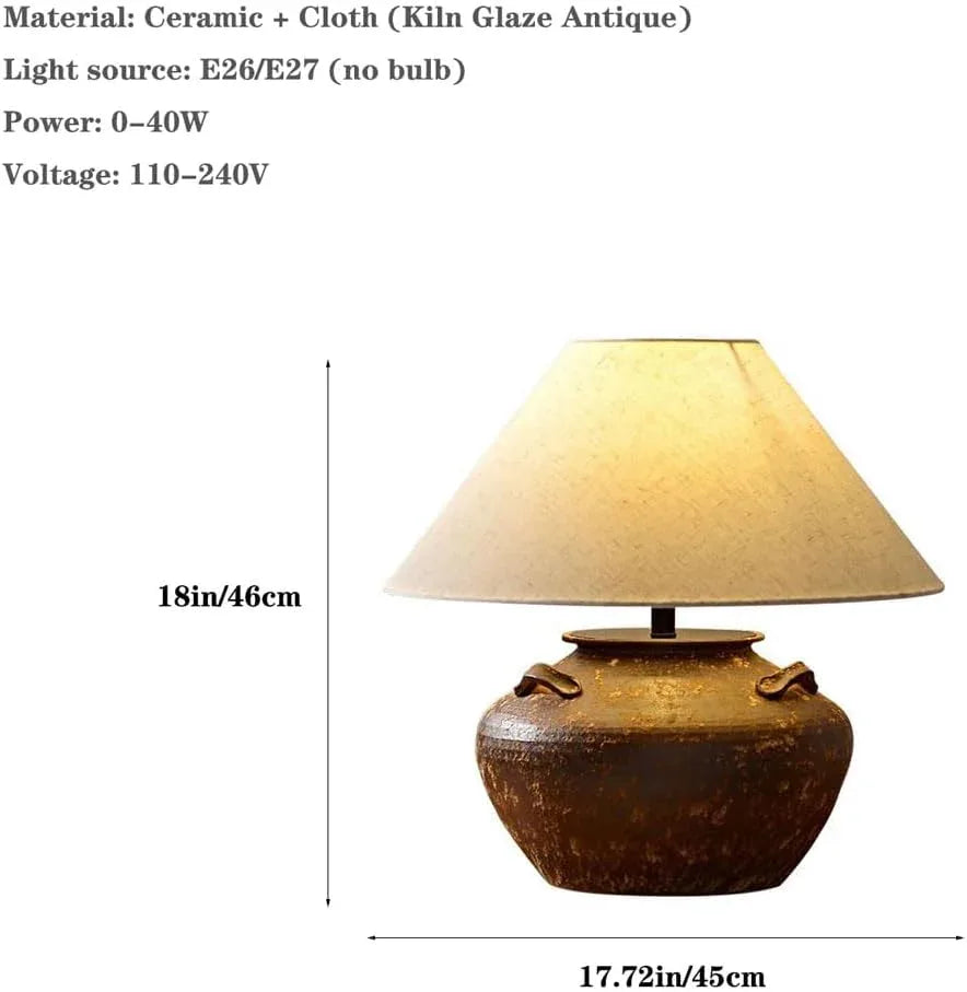 Audara-Japanese Wabi-sabi Tea House Study Living Room Desk Light Natural Vintage Pottery Desk Lamp Club Coffee Shop Hotel Front Desk Table Lamp Farmhouse Cottage Rustic Lighting Fixture
