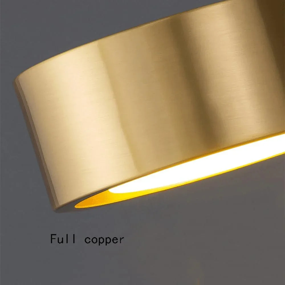 Audara-Postmodern Full Copper LED Wall Lamp Scandinavian Creative Background Wall Lights Simple Bedroom Bedside Sconces Hotel Corridor Corner Mounted Lighting Fixture