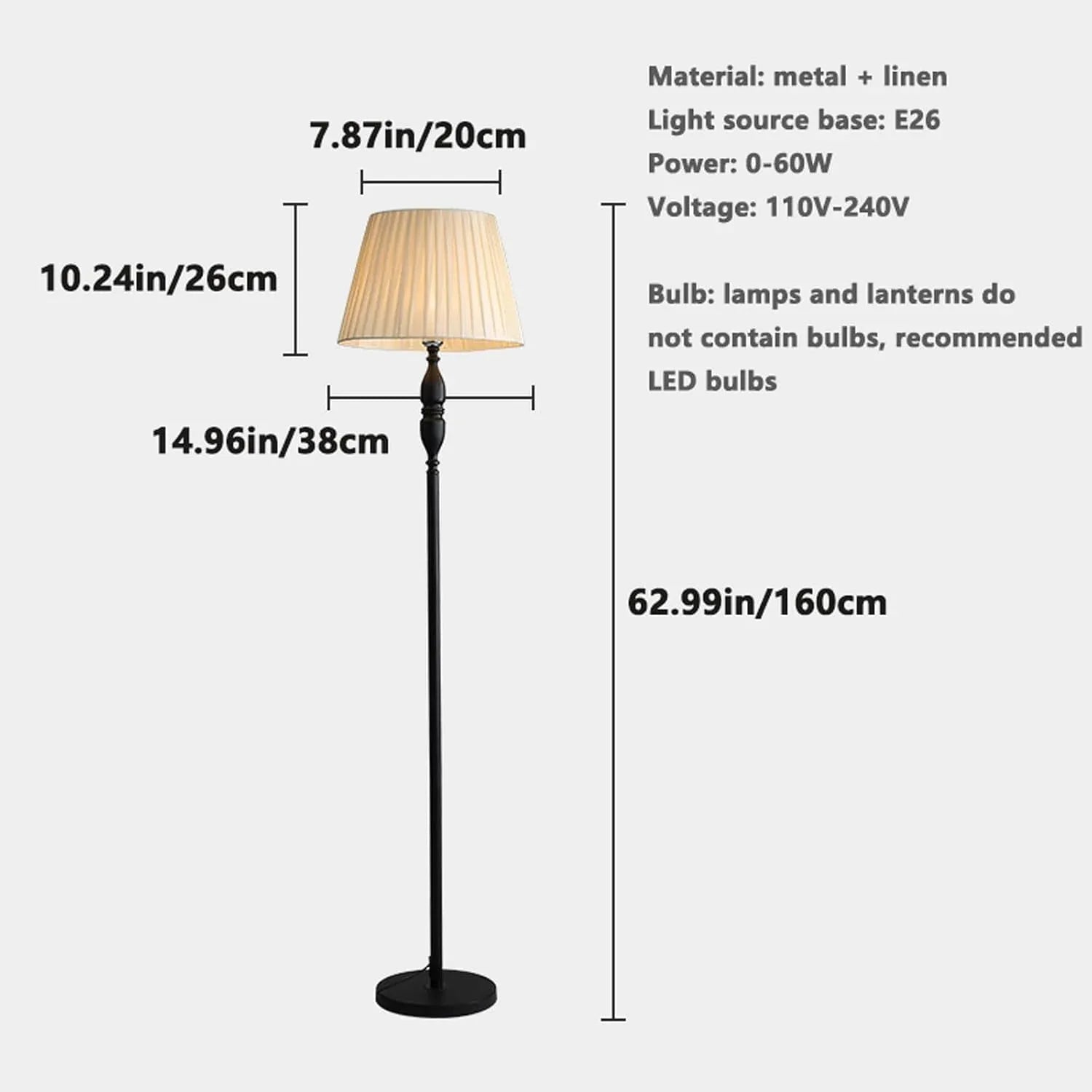 Audara-Personalized Creative Study Office Linen Floor Lamp Single Light Source E26 Bedroom Living Room Sofa Beside Standing Lamp H60in Backdrop Office Torchiere Villa Mall Lighting Fixture