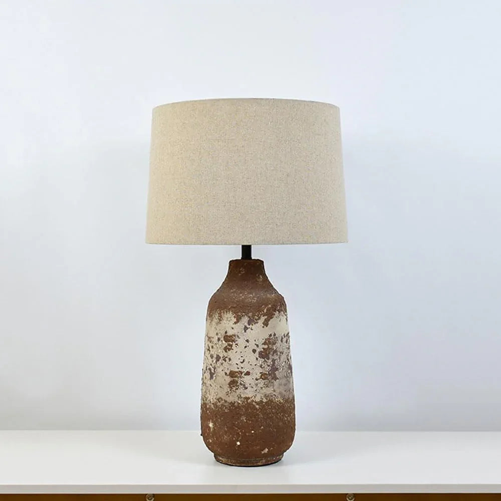 Audara-Wabi-sabi Wind Handmade Fabric Earthenware Desk Light New Chinese Style Natural Old Model House Background Wall Desk Lamp Hotel Reception Desk Coffee Shop Table Lamp Living Room Study Lighting Fixture