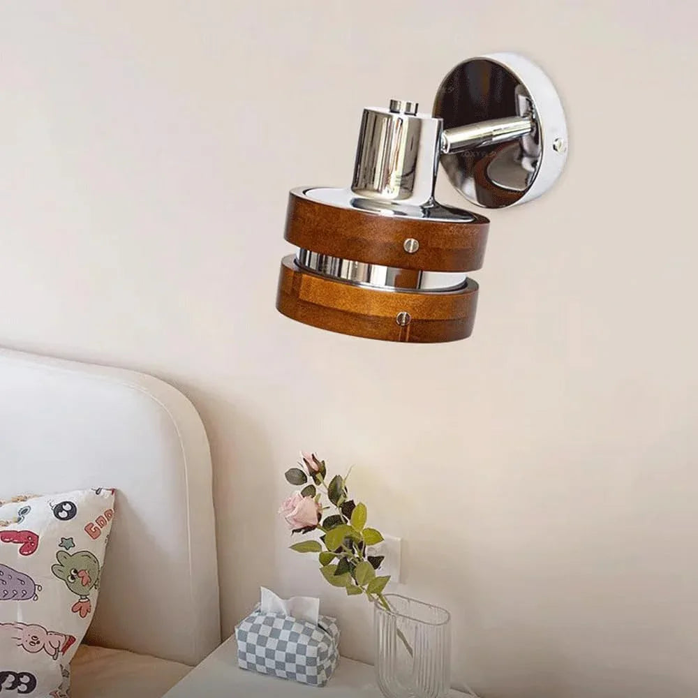 Audara-Medieval Style Walnut Wall Lamp French Solid Wood Punk Style Bauhaus Retro Cafe Background Wall Sconces Bedroom Living Room Decorative Mounted Lighting Fixture (G9)