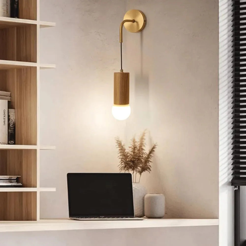 Audara-New Chinese Background Wall Wall Lamp Modern Simple Living Room Wall Lights Light Luxury Walnut All Copper Sconces Japanese Bedside Decoration Mounted Lighting Fixture