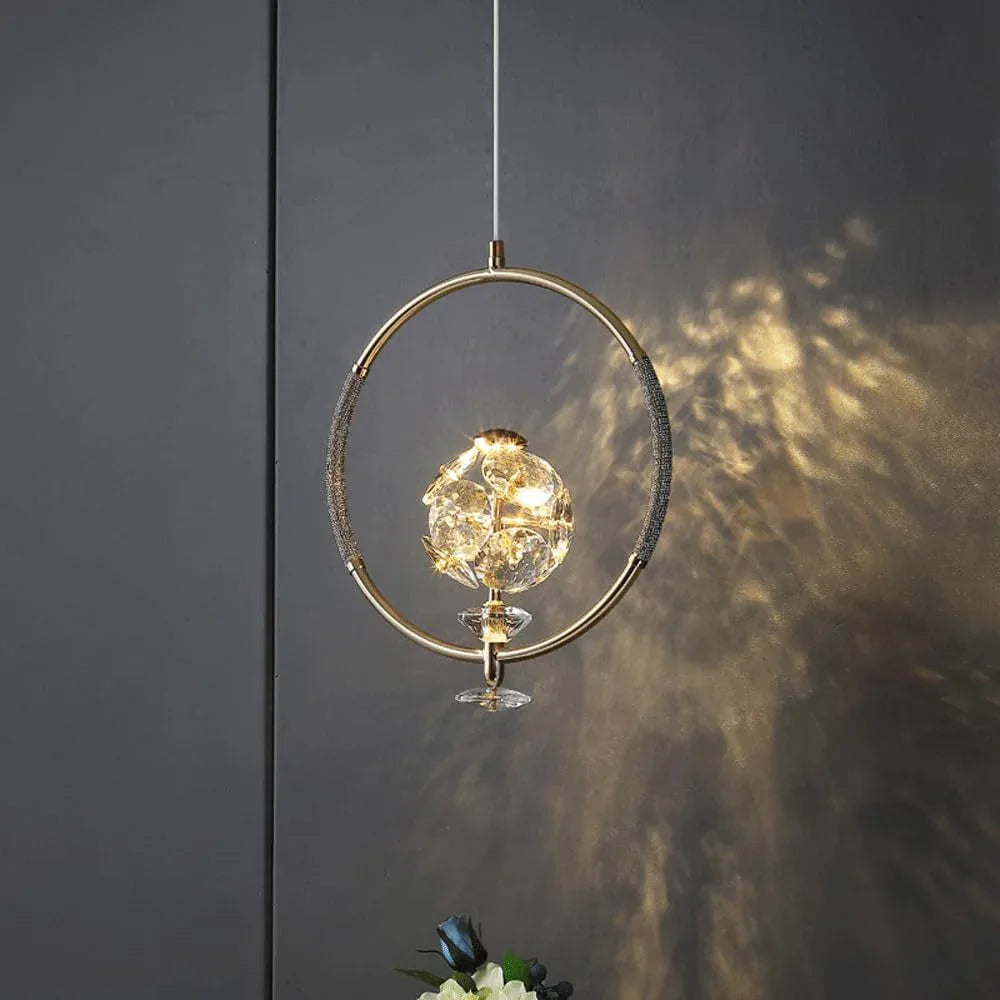 Audara-Crystal Pendant Light, 12-inch With A Diamond-shaped Decorative Ring. A Modern, Understated Luxury Style Light Fixture Suitable For Bedrooms,Hotels,Restaurants,Kitchen Islands,And Many Other Lo