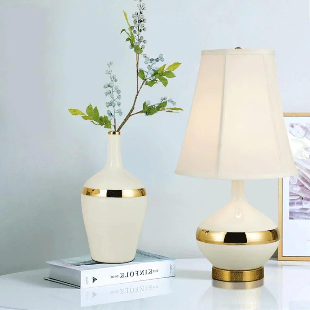 Audara-New Chinese Light Luxury Bedroom Bedside ReadDesk Light Creative Fashion Fabric Ceramic Desk Lamp Office Apartment Model House Table Lamp Living Room Counter Exhibition Stand Lighting Fixture