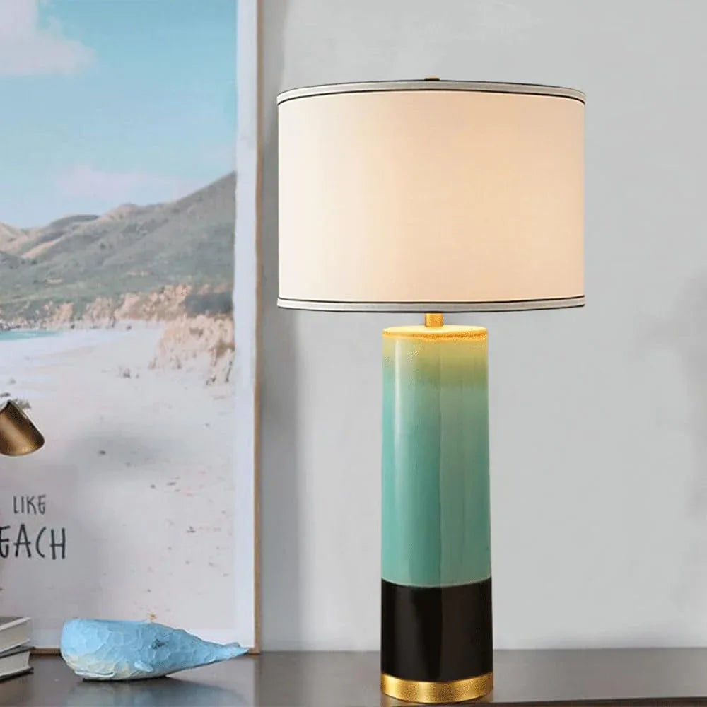 Audara-American Vintage Cloth Ceramic Desk Light New Chinese Counter Bedroom Study Desk Lamp Shopping Mall Front Desk Cafe Restaurant Lighting Fixture Living Room Apartment Next to Sofa Table Lamp