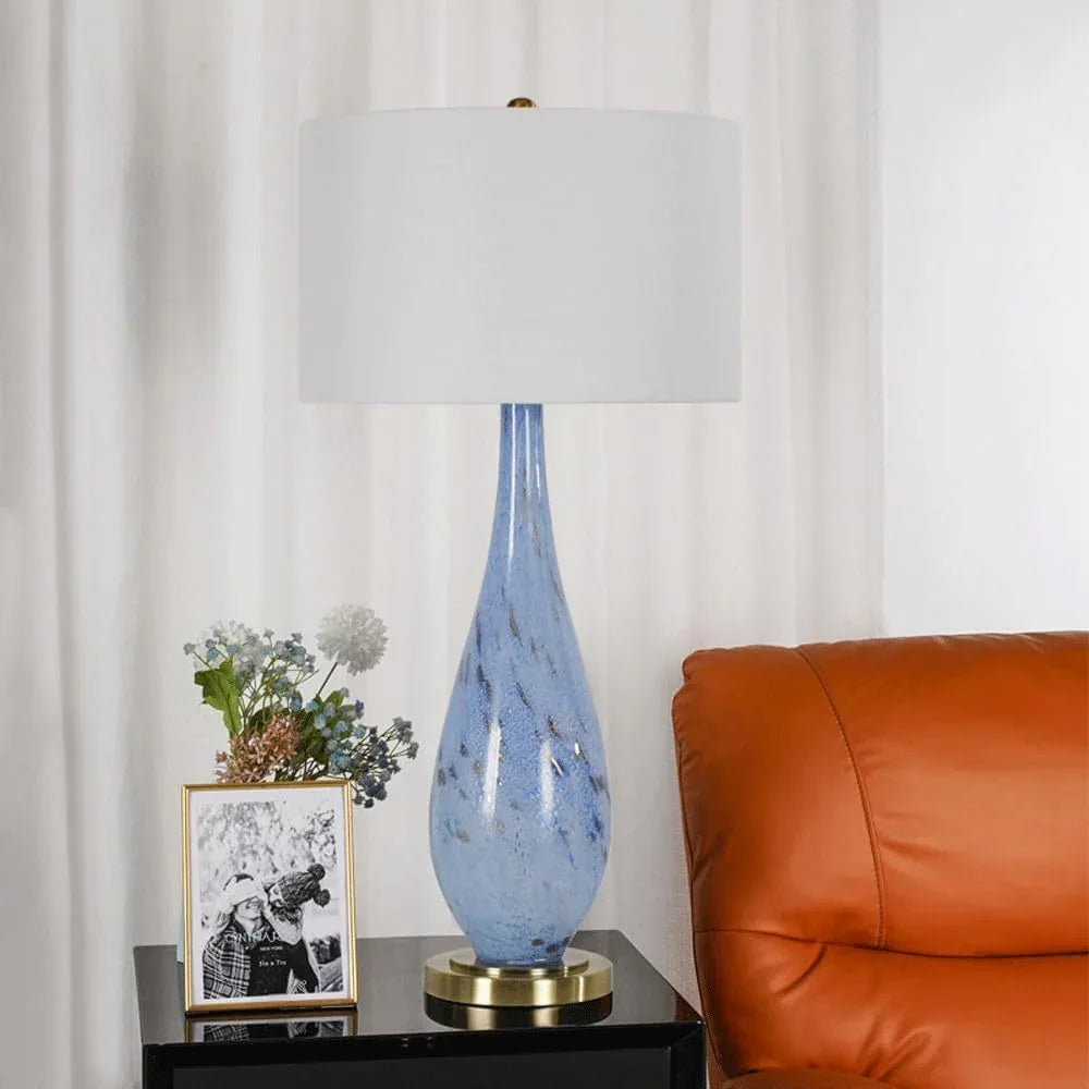 Audara-European Modern Bedroom Bedside Desk Light Simple Fashion Fabric Blue Glass Desk Lamp Model House Showcase Office Table Lamp Farmhouse Villa Club Restaurant Lighting Fixture