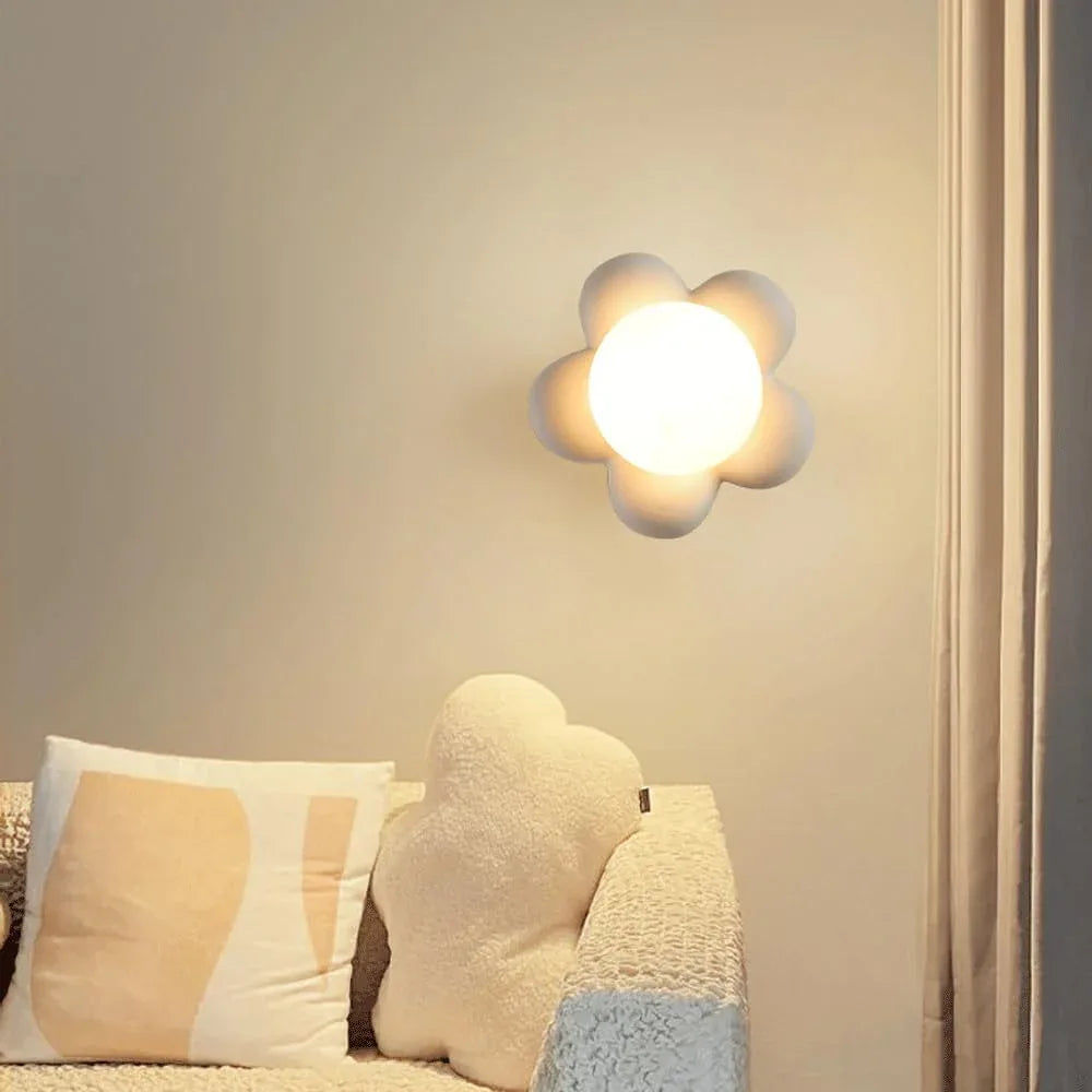Audara-Japanese Wabi-sabi Style Flower Wall Lamp Scandinavian Cream Wind Balcony Wall Lights Entryway Aisle Corridor Sconces Bedroom Study Stairs Decorative Mounted Lighting Fixture