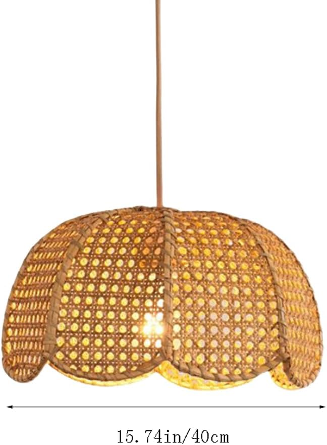 Audara-16in Woven Pendant Light Rattan Bohemian Wabi-Sabi Tropical Multi-Style Ceiling Light Fixture Suitable for Bedrooms, Hotels, Study Rooms, Dining Areas, Entryways, and More Retro Lamp