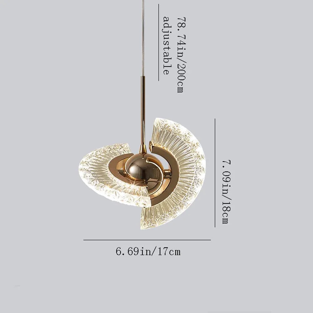 Audara-7-inch Crystal Chandeliers with Fan-Shaped Glass and Gold Spheres. A Simple, Modern Small Chandelier Suitable for Bedrooms, Study Rooms, Hotels, Kitchen Islands, and Ceiling Light Chandelier.
