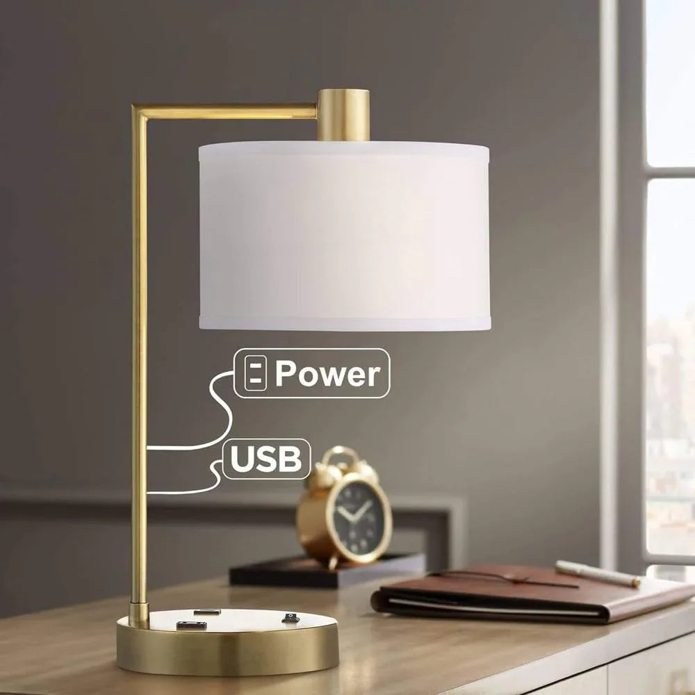 Audara-Creative Retro Push Button Switch AC USB Output Metal Fabric Desk Light Luxury Simple Bedroom Bedside Study Room Desk Lamp Living Room Sofa Beside Office Table Lamp Villa Hotel Lighting Fixture