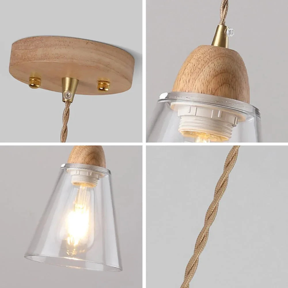Audara-Modern Minimalist Glass Pendant Light Cozy Bedroom Bedside Rubberwood Hanging Lampe Household Aisle Balcony Single Head Chandeliers Cafe Restaurant Bar Decor Lighting Fixture