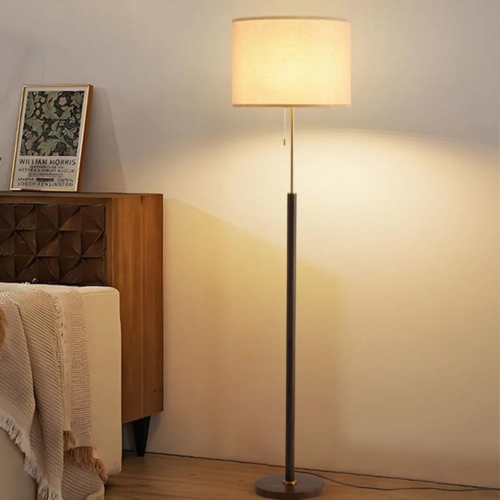 Audara-Retro Elegant Walnut Floor Lamp E26 Remote Control Infinitely Dimmable H62.6’ Fabric Standing Lamp Corridor Sofa Beside Living Room Torchiere Villa Old Castle Decoration Lighting Fixture