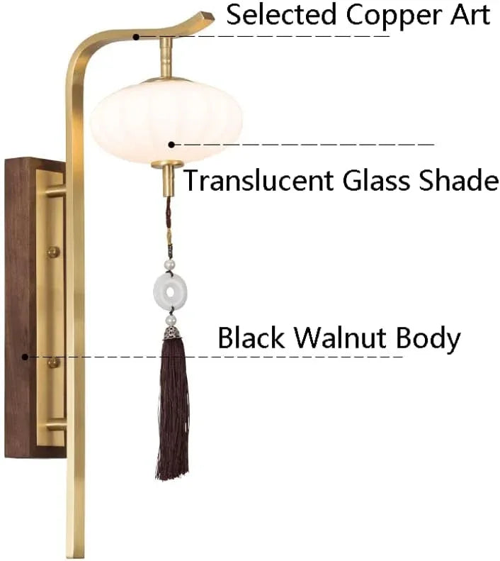 Audara-New Chinese Style Full Copper Wall Lamp Light Luxury Living Room Background Wall Lights Creative Walnut Sconces Bedroom Bedside Decoration Mounted Lighting Fixture