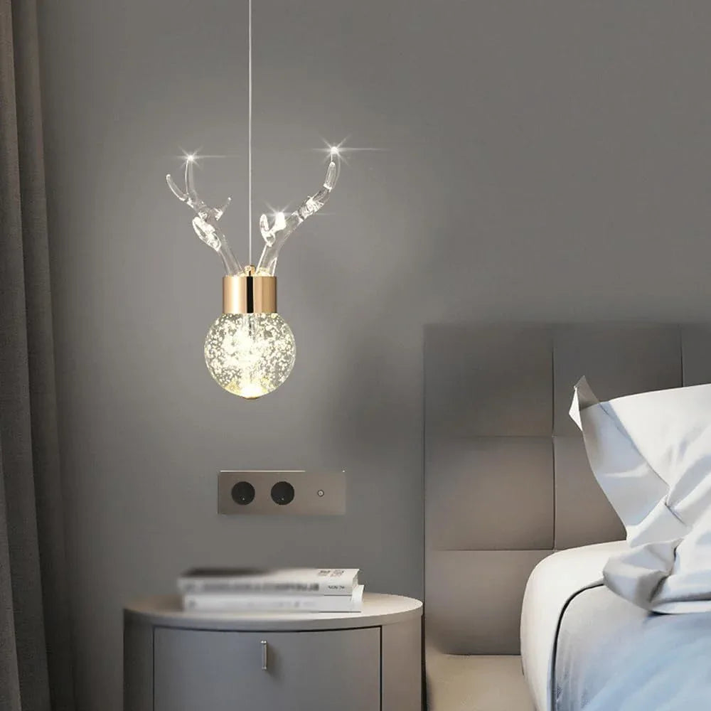 Audara-8-inch Crystal Pendant Light, Antler Shape, European Modern Minimalist Style, Suitable For Installation In Various Spaces Such As Bedrooms, Hotels, Restaurant Entryways, Cafes, And Kitchen Isla