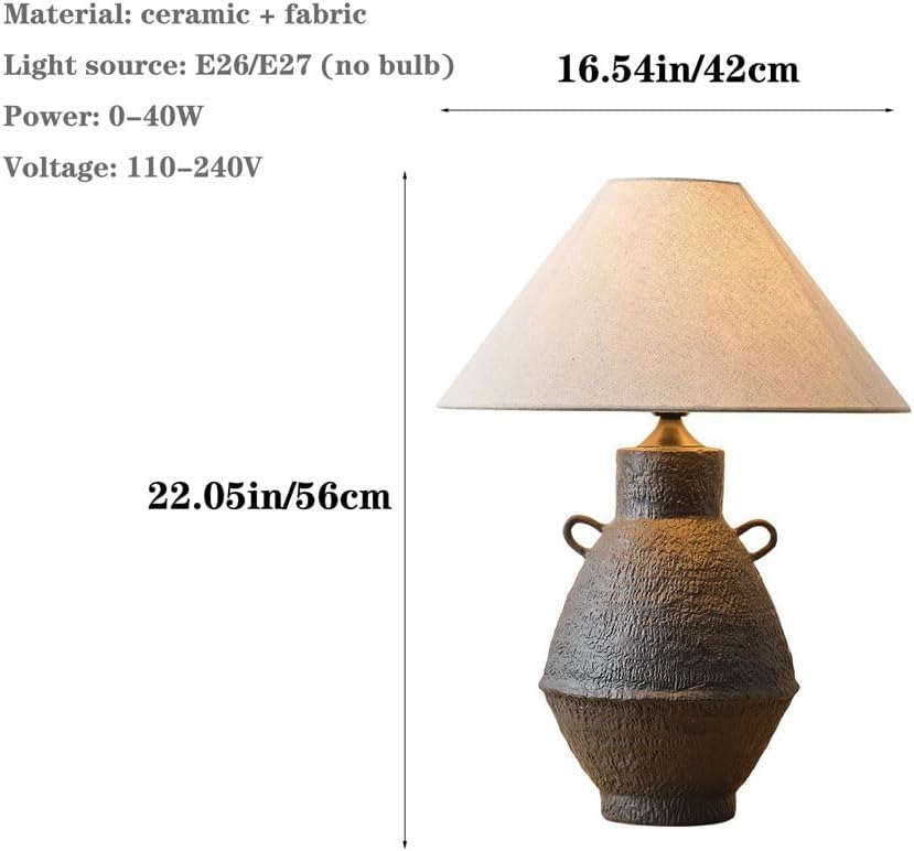 Audara-Vintage Wabi-Sabi Style Folk House Farmhouse Desk Light Japanese Fabric Ceramic Desk Lamp Club Dining Room Coffee Shop Lighting Fixture Sample Room Backdrop Bedroom Study Room Table Lamp