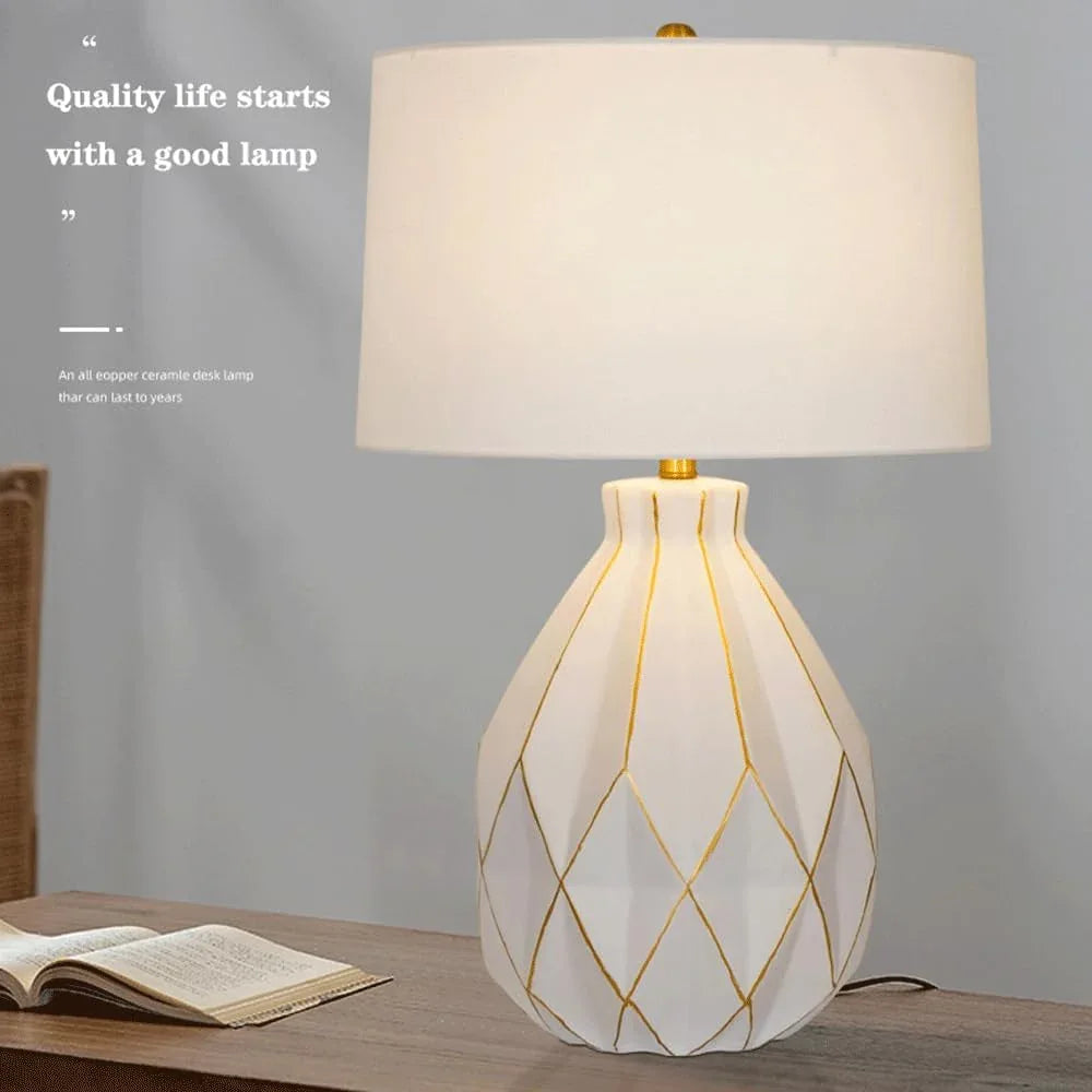 Audara-Light Luxury and Simple Bedroom Study Next to Sofa Desk Light European High-end White Cloth Ceramic Desk Lamp Farmhouse Villa Club Cafe Lighting Fixture Living Room Model Room Table Lamp