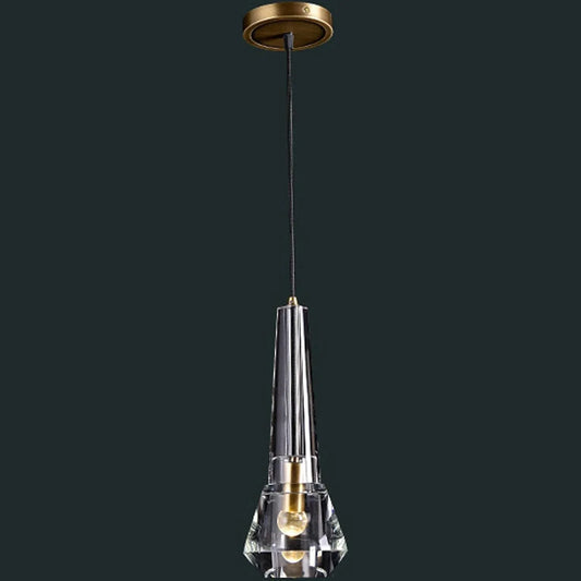 Audara-5-inch Modern Minimalist Crystal Pendant Light Cone Mini Glass Chandelier, Suitable for Various Spaces Such As Bedrooms, Kitchen Islands, Dining Rooms, Hotels, Bars, and Cafes.