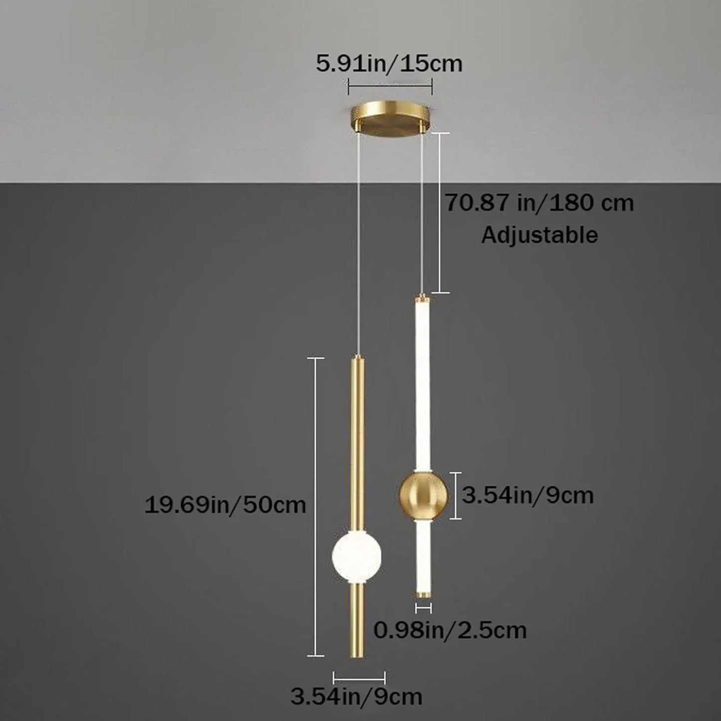 Audara-Gold LED Pendant Light Fixture, Remote Dimmable Adjustable Height Cylindrical Modern Minimalist Hanging Lamp with Gold Finish, for Kitchen Island, Dining Room, Living Room, Bedroom,Hotel