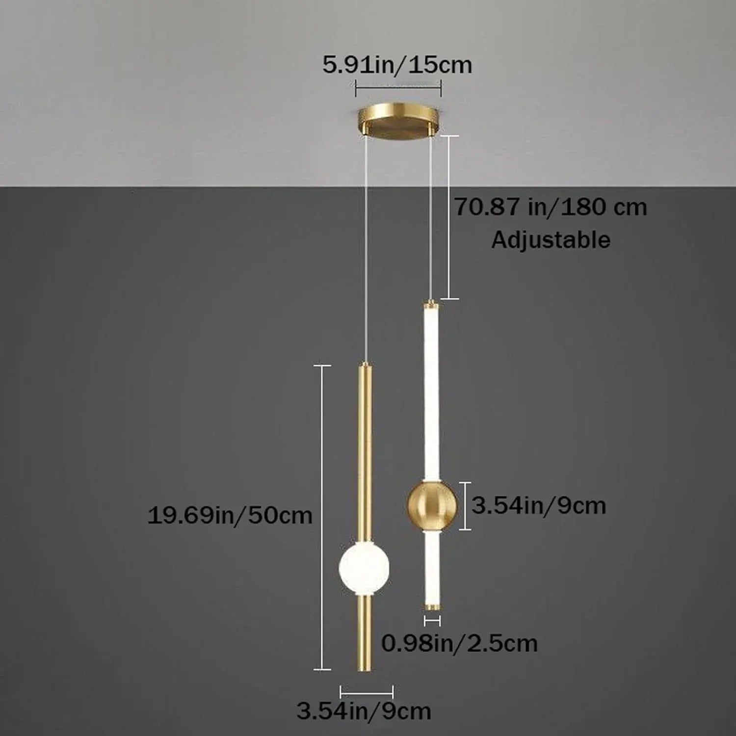 Audara-Gold LED Pendant Light Fixture, Remote Dimmable Adjustable Height Cylindrical Modern Minimalist Hanging Lamp with Gold Finish, for Kitchen Island, Dining Room, Living Room, Bedroom,Hotel