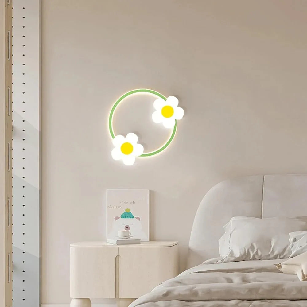 Audara-Children's Room Bedside Wall lamp Modern Simple Bedroom Wall Lights French Romantic Floral LED sconces Princess Room Eye Protection Creative Background Wall Mounted Lighting Fixture
