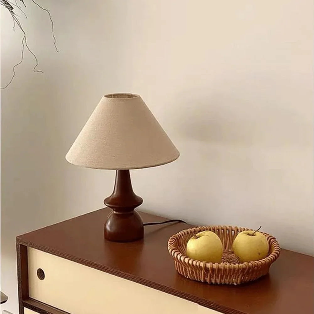 Audara-Wood Colour Vintage Rubberwood Fabric Desk Light Nature Farmhouse B&B Villa Desk Lamp Warm Living Room Bedroom Office Table Lamp Club Library Apartment Dining Room Lighting Fixture