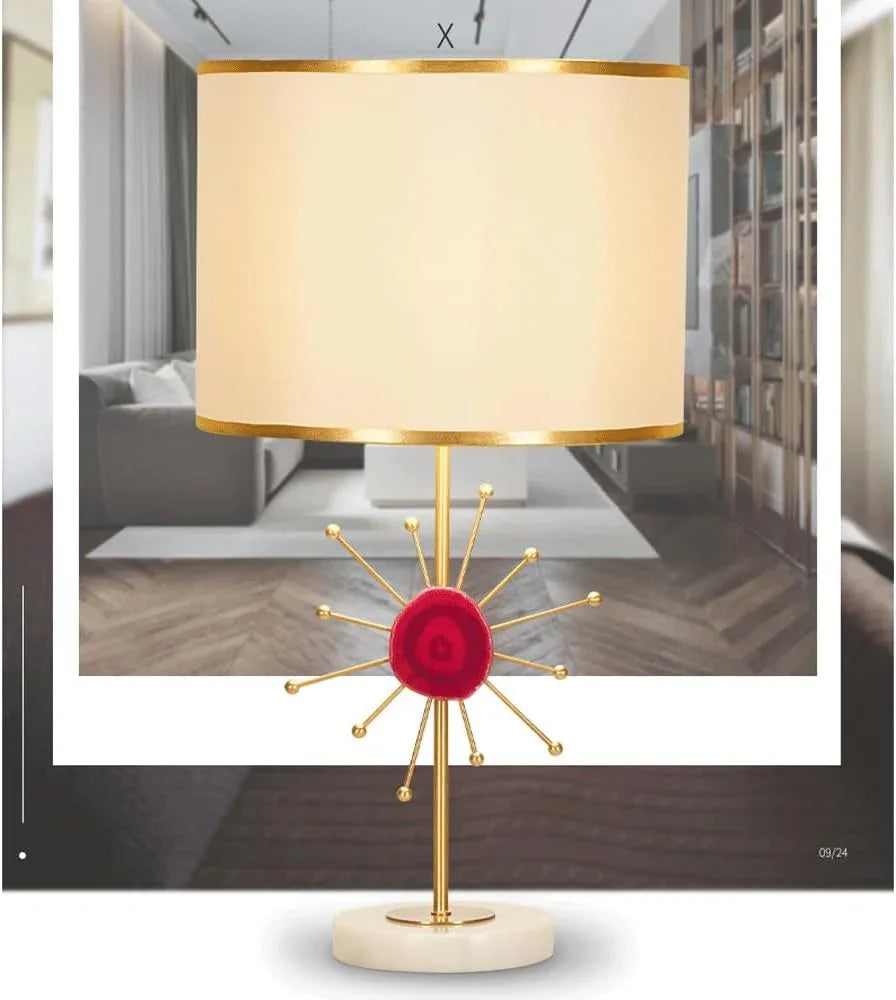 Audara-American Light Luxury Sample Room Bedroom Bedside Desk Light Simple Hotel Cafe B&B Desk Lamp Creative Onyx Marble Brass Table Lamp Villa Club Decoration Lighting Fixture