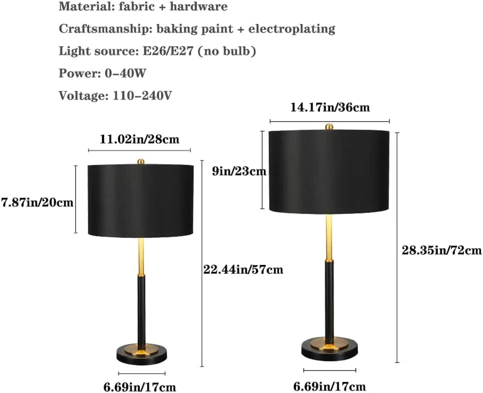 Audara-Luxury Postmodern Study Bedroom Desk Light Simple Living Room Sofa Beside Bedside Desk Lamp Fashion Black Cylinder Fabric Table Lamp Hotel Front Desk Coffee Shop B&B Lighting Fixture