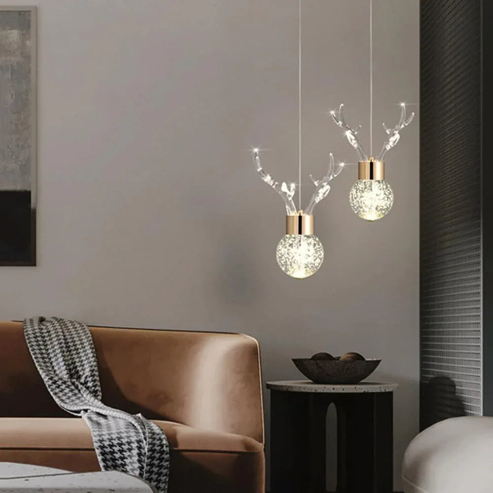 Audara-8-inch Crystal Pendant Light, Antler Shape, European Modern Minimalist Style, Suitable For Installation In Various Spaces Such As Bedrooms, Hotels, Restaurant Entryways, Cafes, And Kitchen Isla
