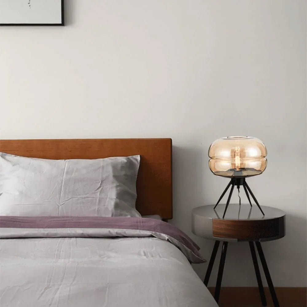 Audara-Simple Creative Drum Glass Desk Light Scandinavian Art Model House Mall Lounge Decoration Desk Lamp Bedroom Office Table Lamp Farmhouse Countryside Villa Lighting Fixture