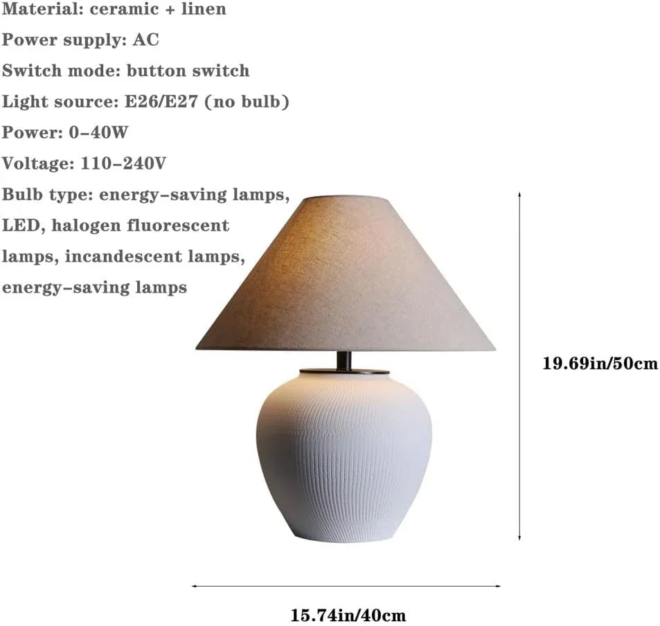 Audara-Chinese Light Luxury Linen Pottery Pot Desk Light Classic Elegant Villa Tea House Study Desk Lamp Living Room Bedroom Bed Office Table Lamp B&B Hotel Farmhouse Country Lighting Fixture
