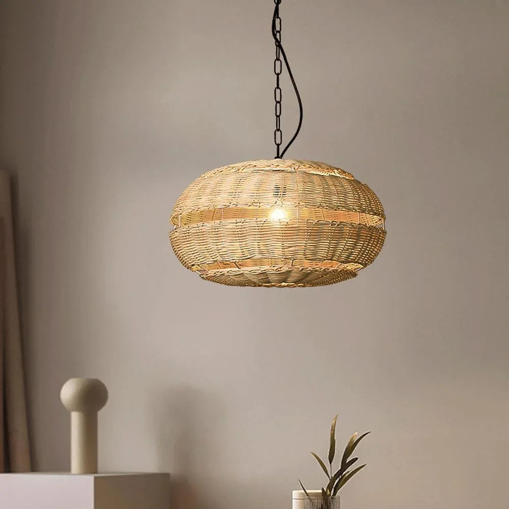 Audara-10in Woven Rattan Pendant Light Bohemian & Wabi-Sabi Style Multi-Functional Ceiling Light Fixture Suitable for Bedrooms, Hotels, Study Rooms, Dining Areas, Entryways, and More Retro Lamp
