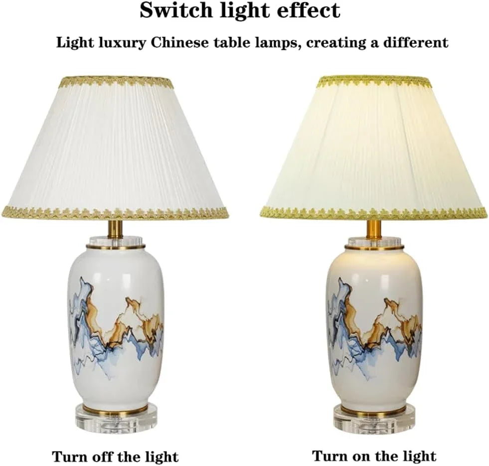 Audara-New Chinese Zen Living Room Hotel Model House Desk Light High-end Bedroom Study Room Cabin Window Desk Lamp Light Luxury Fabric Ceramic Table Lamp Villa Club Mall Decoration Lighting Fixture