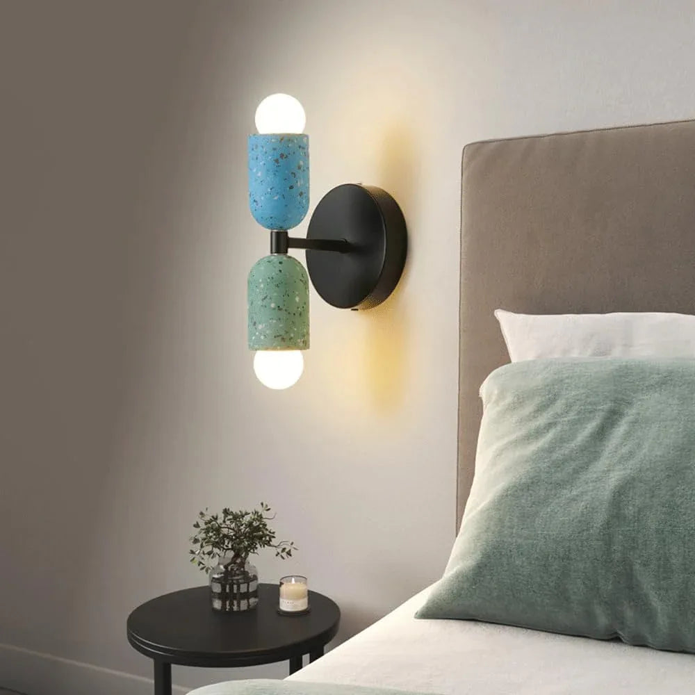 Audara-Japanese Style Wabi-sabi Style Bedroom Wall Lamp Ideas Designer Bedside Wall Lights Vintage Double Head Cement Sconces Living Room Aisle Coffee Shop Mounted Lighting Fixture