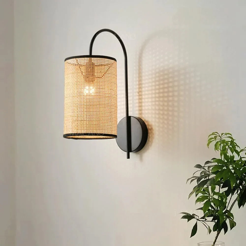 Audara-Bedroom Bedside Hand Woven Wall Lamp Wabi-sabi Style Vintage Rattan Wall Lights Living Room Backdrop Ambiance Sconces Aisle Hallway Single Head Mounted Lighting Fixture
