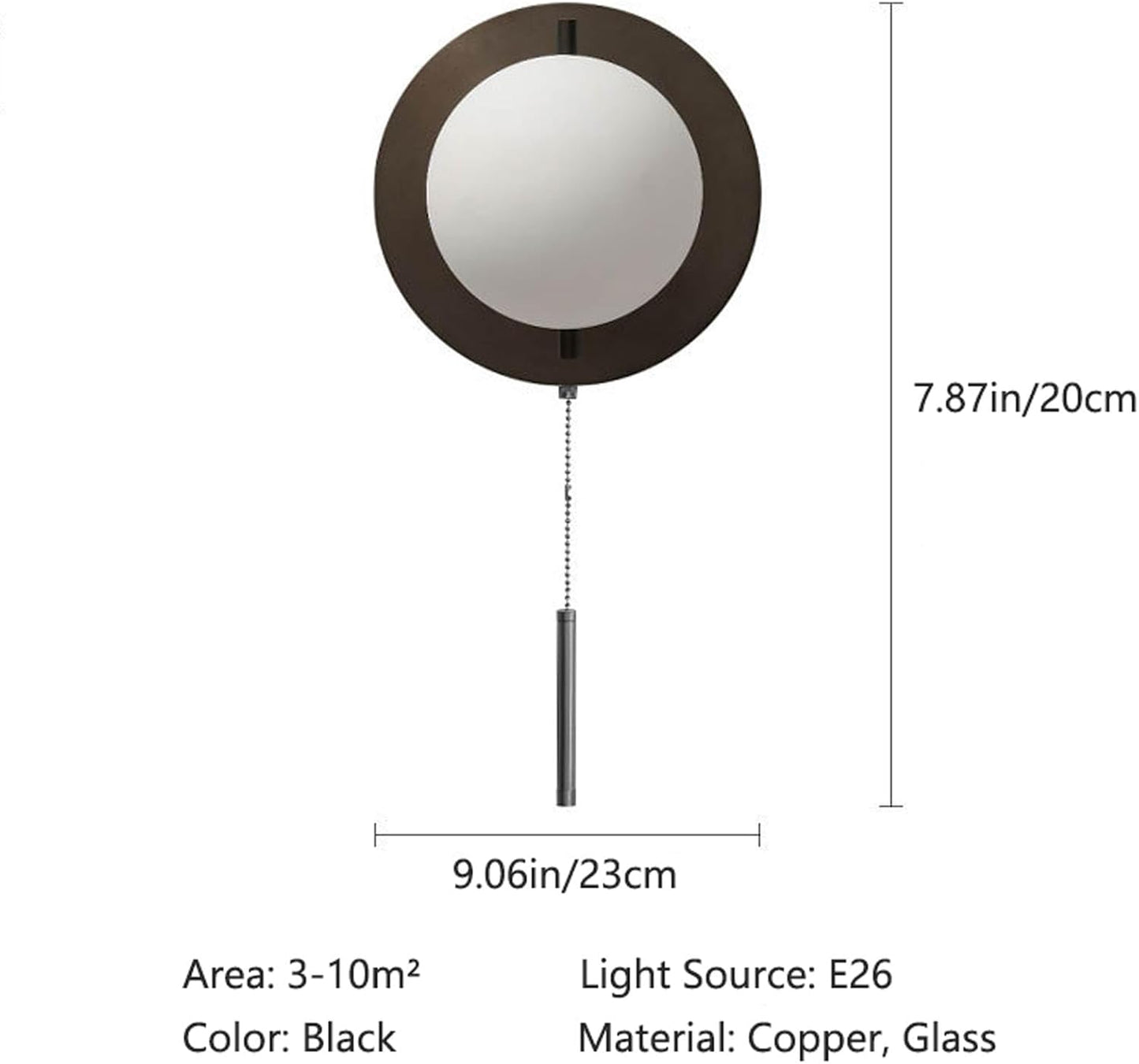 Audara-Glass Sphere Pull Cord Wall Light 9in Bedside Wall Sconce E26 Dining Room & Hallway Wall Lamp Modern Minimalist Living Room Feature Wall Light Fixture