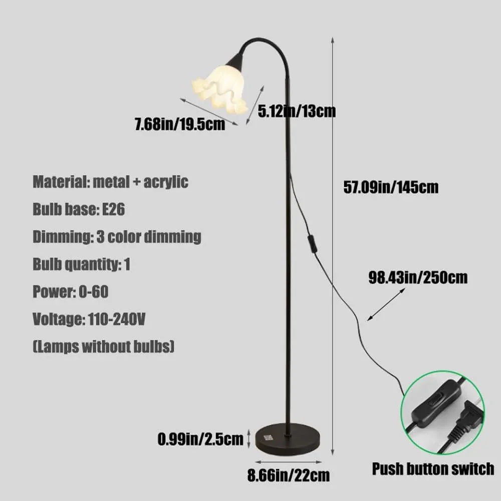 Audara-French Romantic Floral Shaped Bedroom Study Floor Lamp Warm E26 Single Light Source Tri-Colour Dimmable Standing Lamp H57’ Living Room Office Torchiere Farmhouse Rustic B&B Lighting Fixture