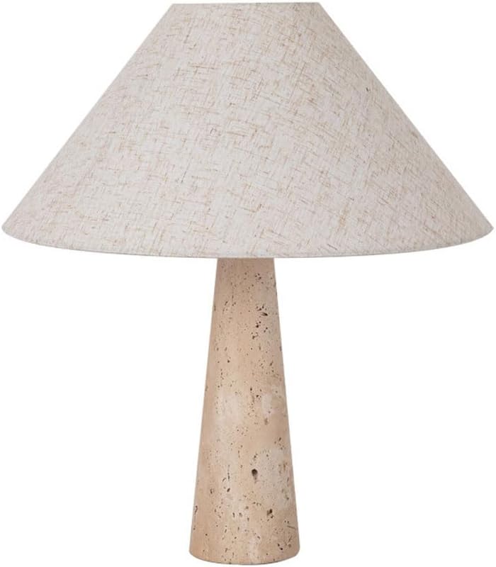 Audara-White Fabric Travertine Desk Light Chinese Vintage Living Room Couch Side Desk Lamp Study Bedroom Bedside Table Lamp Dormitory Office Lighting Fixture