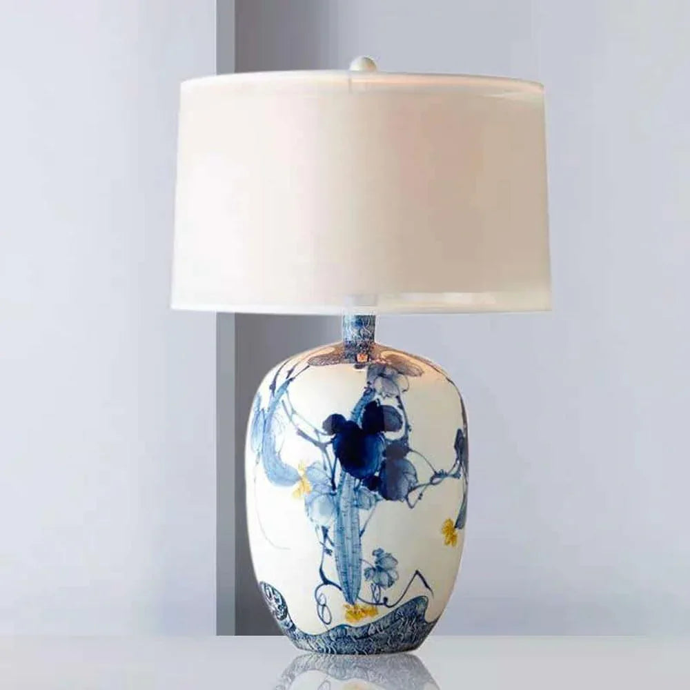 Audara-New Chinese Creative Living Room Bedroom Office Desk Light Classical Elegant Fabric Ceramic Desk Lamp Farmhouse Villa Club Table Lamp Hotel Cafe Restaurant Decoration Lighting Fixture