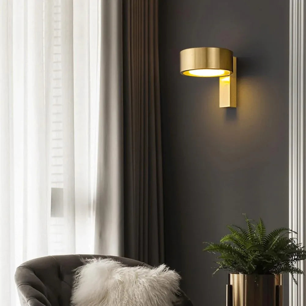 Audara-Postmodern Full Copper LED Wall Lamp Scandinavian Creative Background Wall Lights Simple Bedroom Bedside Sconces Hotel Corridor Corner Mounted Lighting Fixture