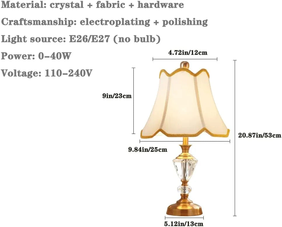 Audara-Luxury European Style Bedroom Bedside Desk Light Simple Creative Crystal Fabric Desk Lamp Living Room Study Room Office Table Lamp Restaurant Club Hotel Front Desk Lighting Fixture