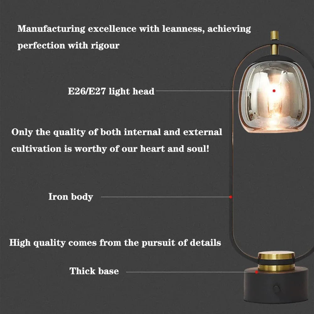 Audara-Classic Retro Bedroom Bedside Read Desk Light Creative Single Head Glass Metal Desk Lamp Living Room Study Work Table Lamp Apartment Hotel Office Model Home Lighting Fixture