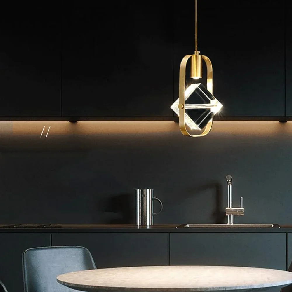 Audara-Crystal Pendant Light, 5-inch Diameter, Square Shape, Modern Minimalist Bohemian Style Decorative Lamp, Suitable for Various Spaces Such As Bedrooms, Hotel Entryways, and Cafes