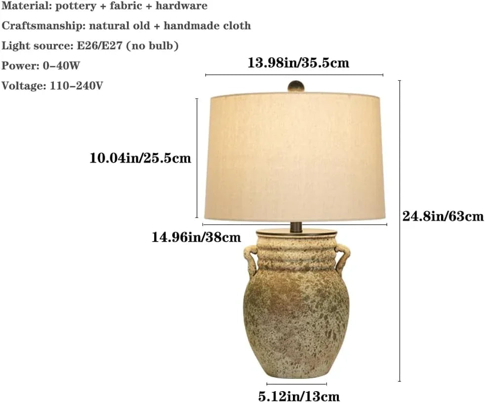 Audara-High-end Wabi-sabi Style Living Room Bedroom Bedside Desk Light Vintage Study Room Counter Reading Desk Lamp New Chinese Natural Colour Fabric Pottery Table Lamp Cafe B&B Villa Lighting Fixture