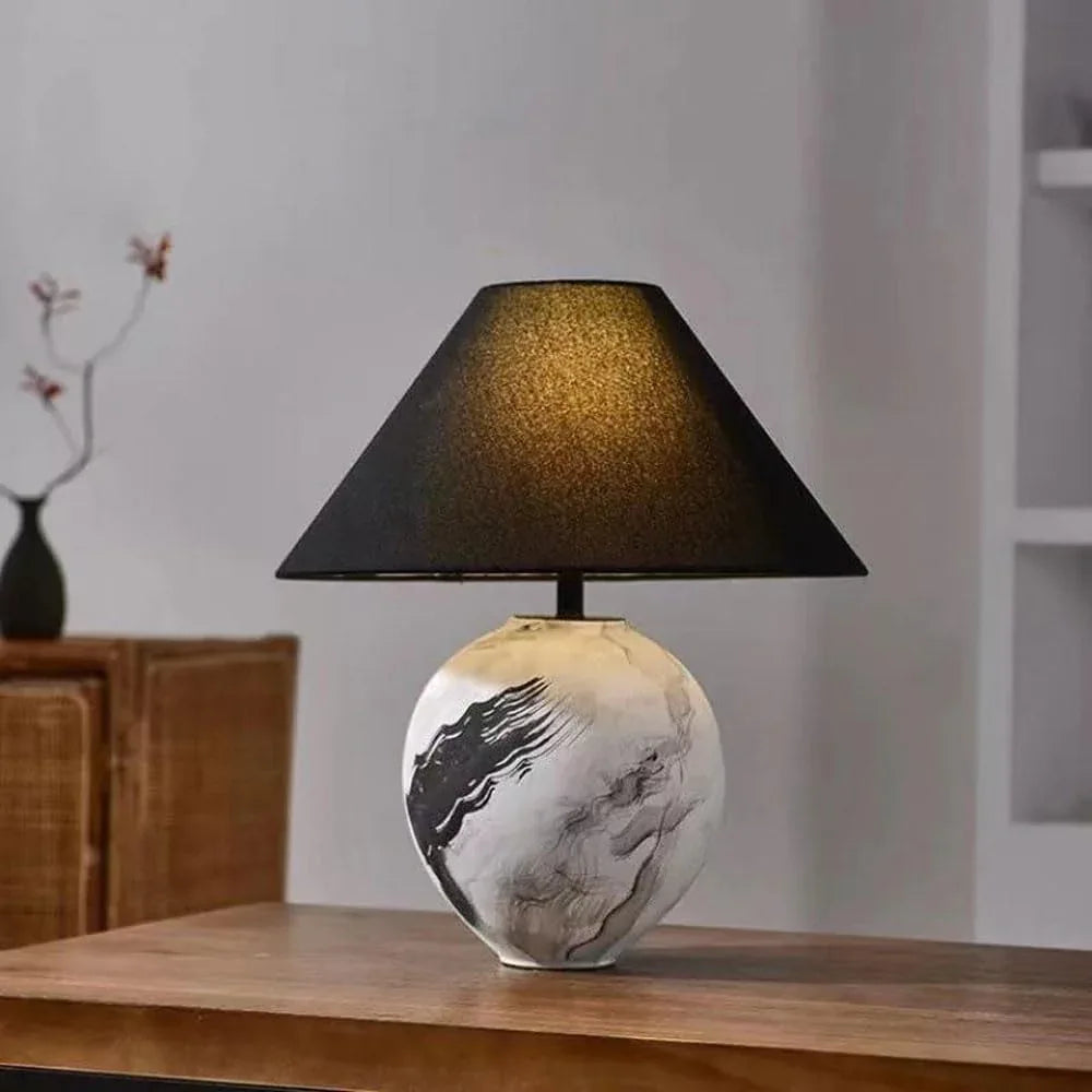 Audara-Wabi-sabi Wind Retro Ceramic Cloth Desk Light Japanese Art Bedroom Bedside Desk Lamp Mall Hotel Front Desk Restaurant Table Lamp Farmhouse Coffee Shop Living Room Office Lighting Fixture