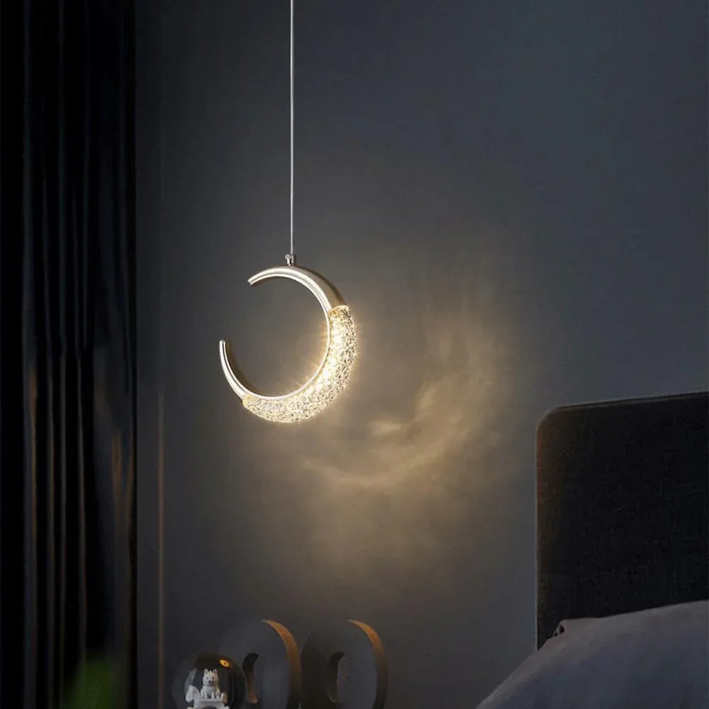 Audara-Crystal Pendant Light, 8 Inches in Diameter, Exudes Bohemian Elegance with Its Crescent Shape, Easily Adapting to Various Spaces: Bedroom, Hotel, Study, Living Room, Kitchen Island, Entryway