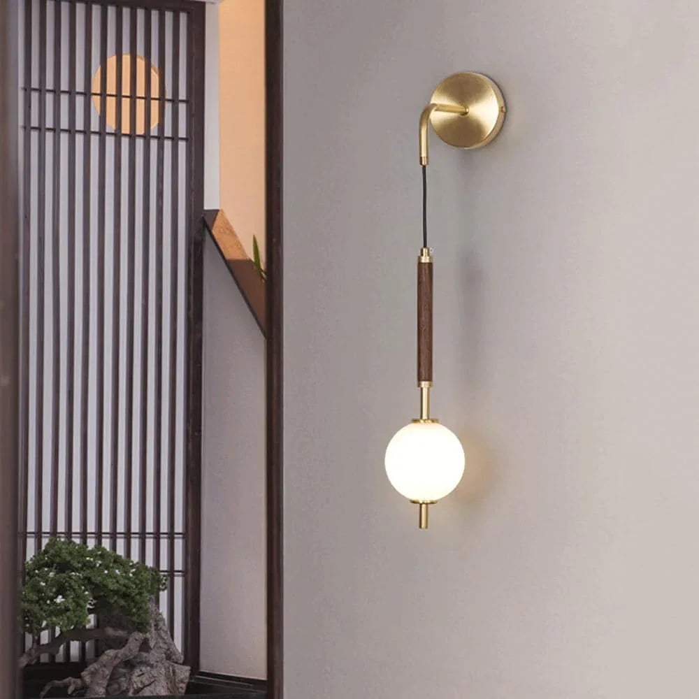 Audara-Bedroom Bedside Wall Lamp Light Luxury Living Room Walnut Wall Lights Simple New Chinese All Copper Sconces Living Room Background Wall Modern Mounted Lighting Fixture