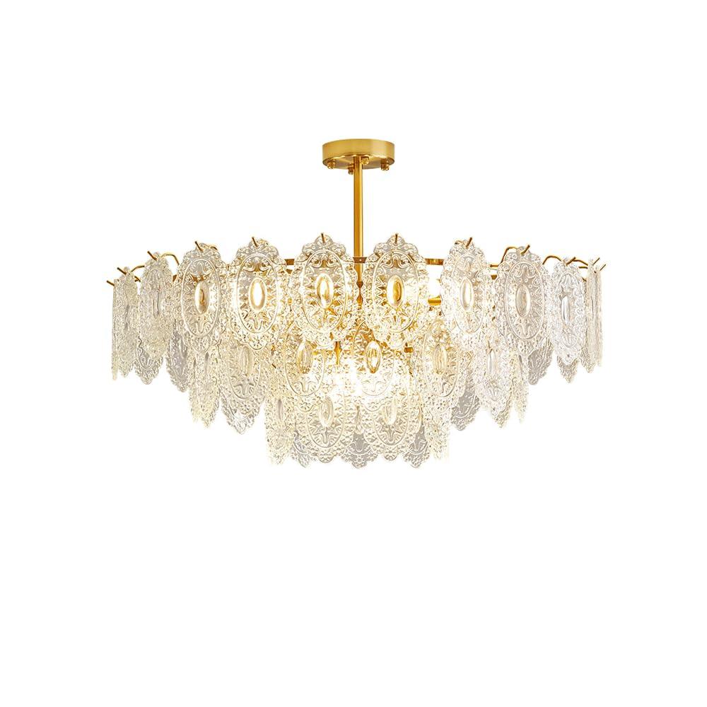 Audara-Light Luxury Creative Glass Pendant Lightled French Iron Living Room Bedroom Lighting Fixturese Eye Protection Three Color Changing Light Restaurant Chandeliers Hotel Cafe And Kids Room HangingLamp 31.49in 80cm
