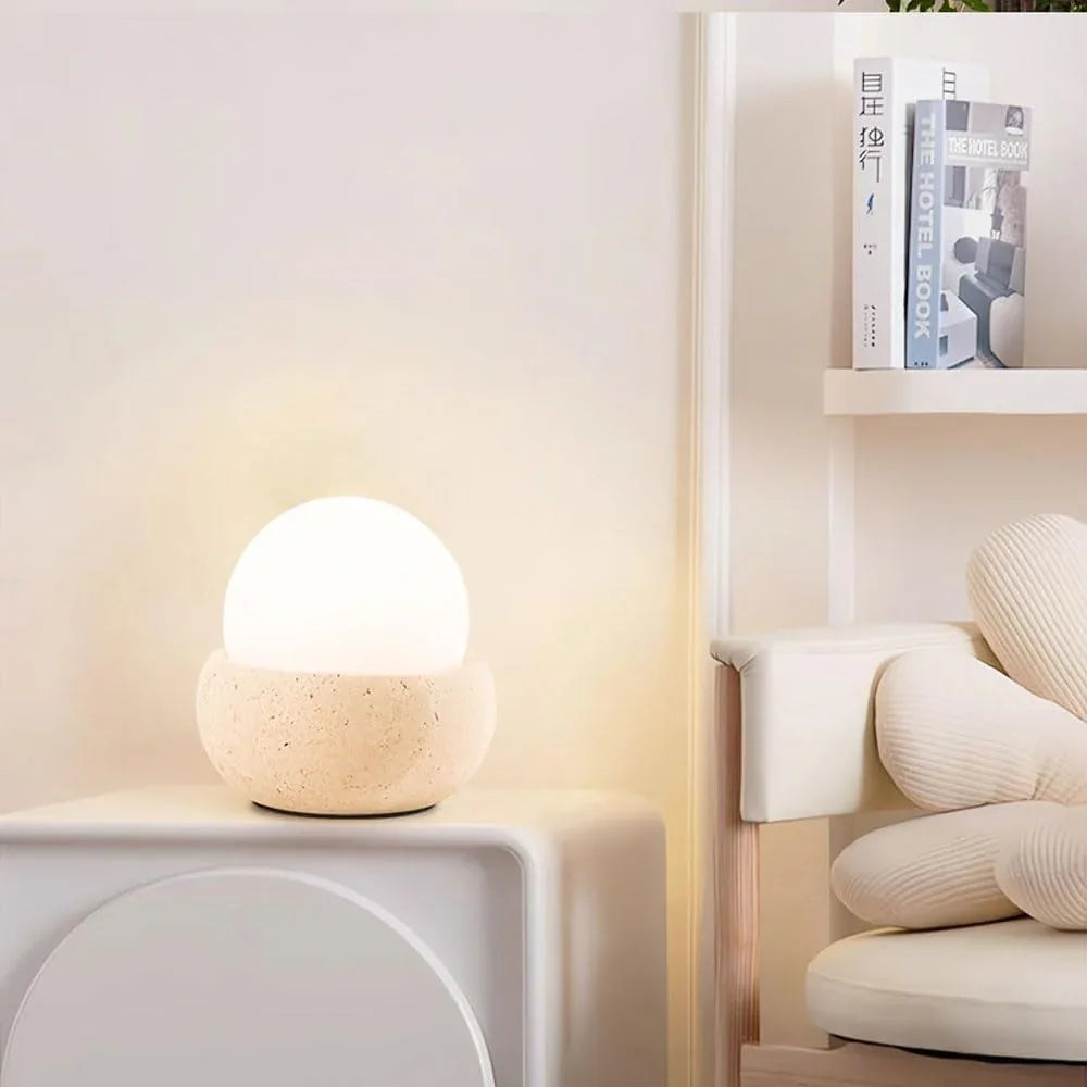 Audara-Wabi Sabi Style Sleep Bedroom Desk Light Rechargeable Remote Control Travertine Desk Lamp Study Office Dormitory Table Lamp Coffee Shop Restaurant Decorative Night Light Lighting Fixture