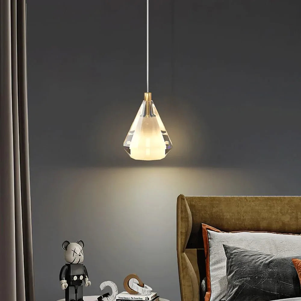 Audara-4-inch Modern Minimalist Crystal Pendant Light, Gemstone-Shaped Mini Glass Chandelier, Suitable for Various Spaces Such As Bedrooms, Kitchen Islands, Dining Rooms, Hotels, Bars, and Cafes