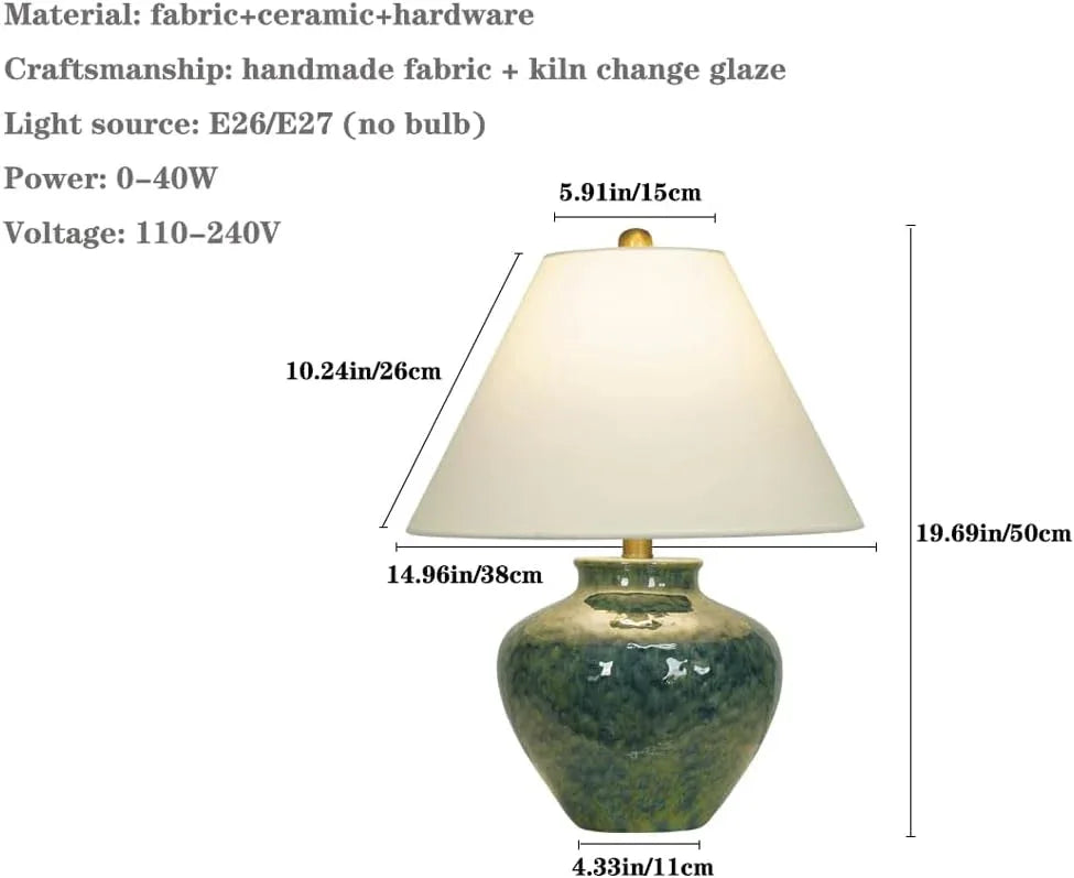Audara-Wabi-sabi Wind Cloth Green Ceramic Desk Light New Chinese Tea House Study Office Desk Lamp Elegant Living Room Bedroom Bedside Table Lamp B&B Club Mall Villa Lighting Fixture